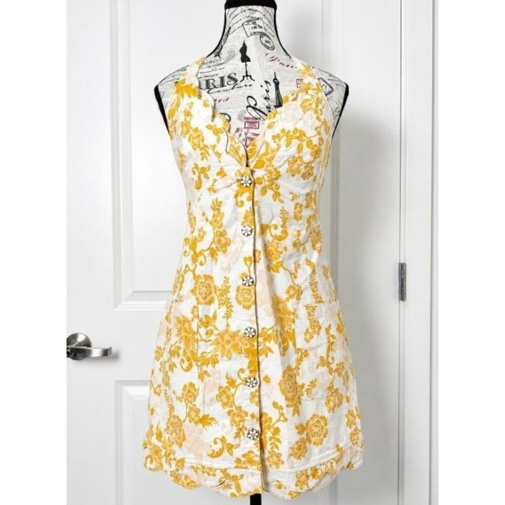 Maeve Anthropologie Floral Halter Mini Dress Scalloped V-Neck Pockets Women's 6 - Picture 4 of 10
